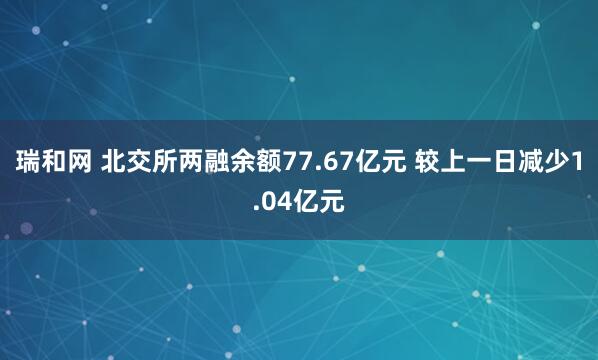 瑞和网 北交所两融余额77.67亿元 较上一日减少1.04亿元