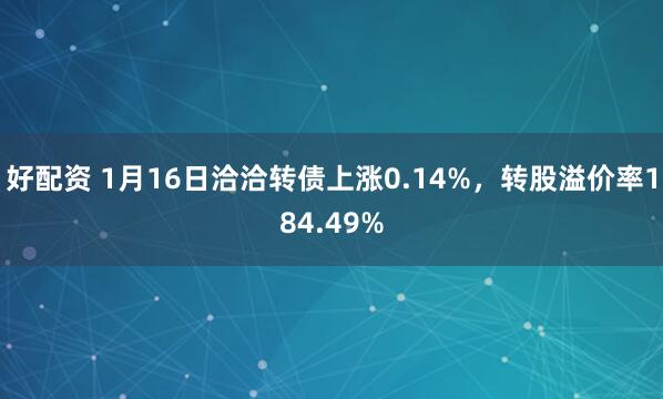 好配资 1月16日洽洽转债上涨0.14%，转股溢价率184.49%